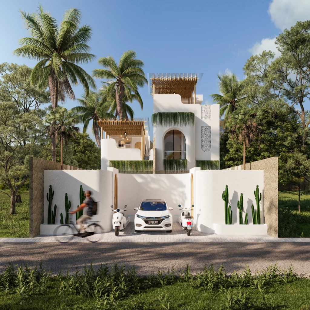 Exterior 3D architectural rendering of modern villa