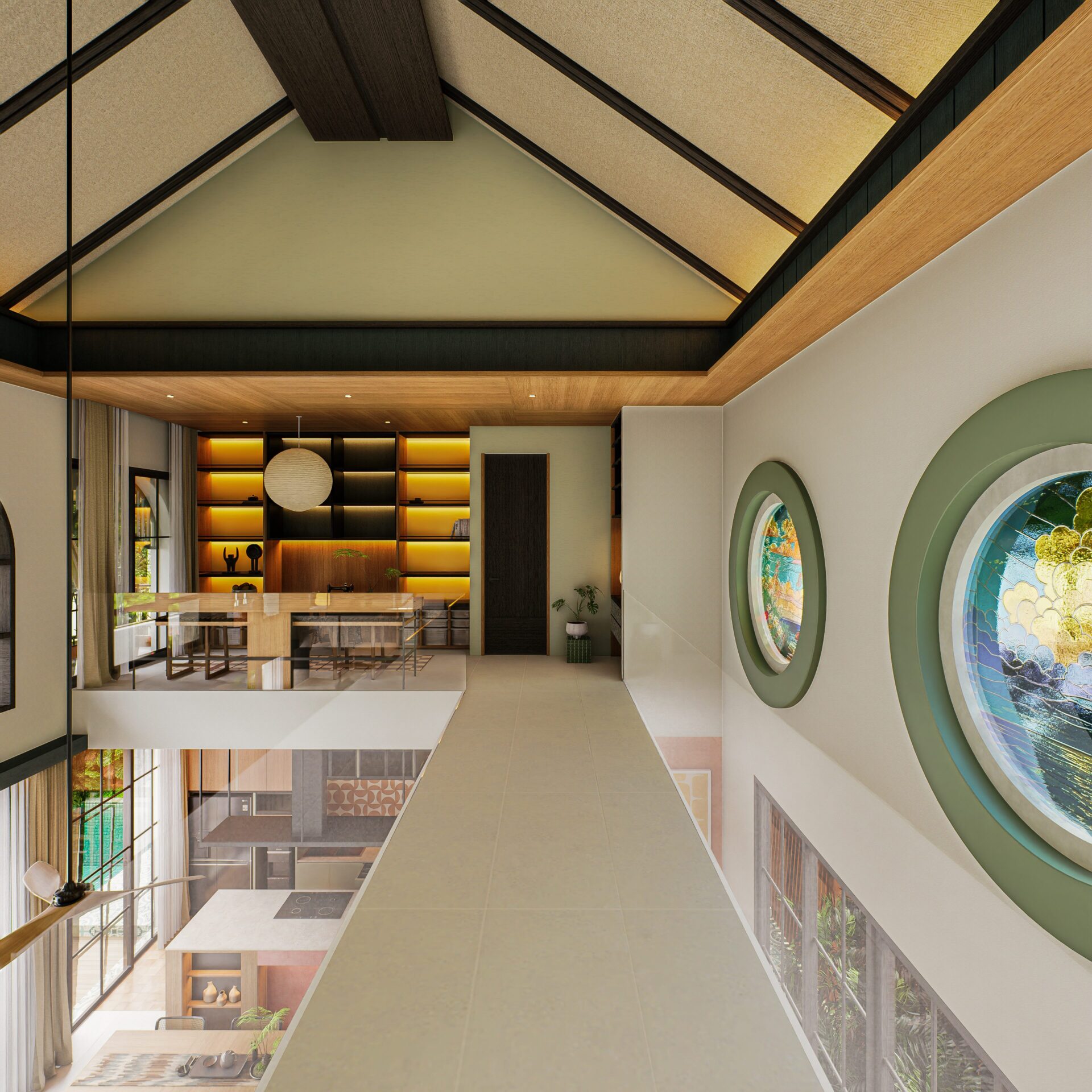 Mezzanine walkway in modern living space